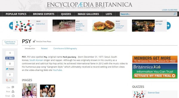 Psy lands himself an entry in the Encyclopedia Britannica
