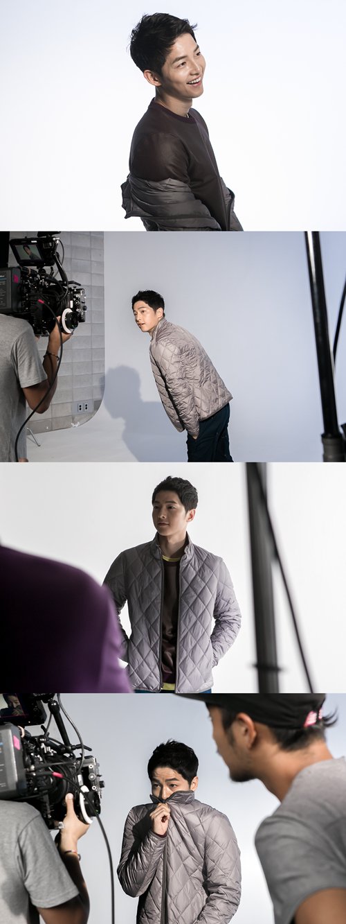 Song Joong-ki looks youthful in behind-the-scene photos for a commercial ad shooting