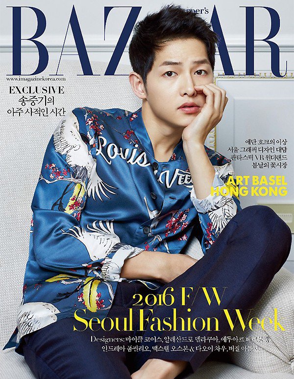 Song Joong-ki pulls off a bright embroidered jacket effortlessly for the cover page of fashion magazine